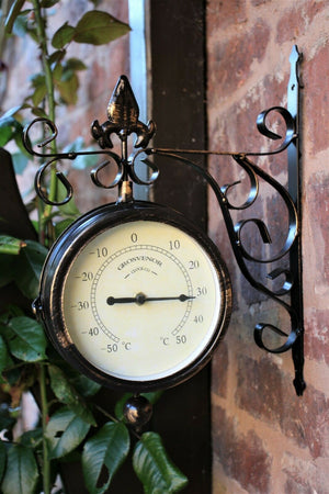 Double Sided Garden Clock and Thermometer