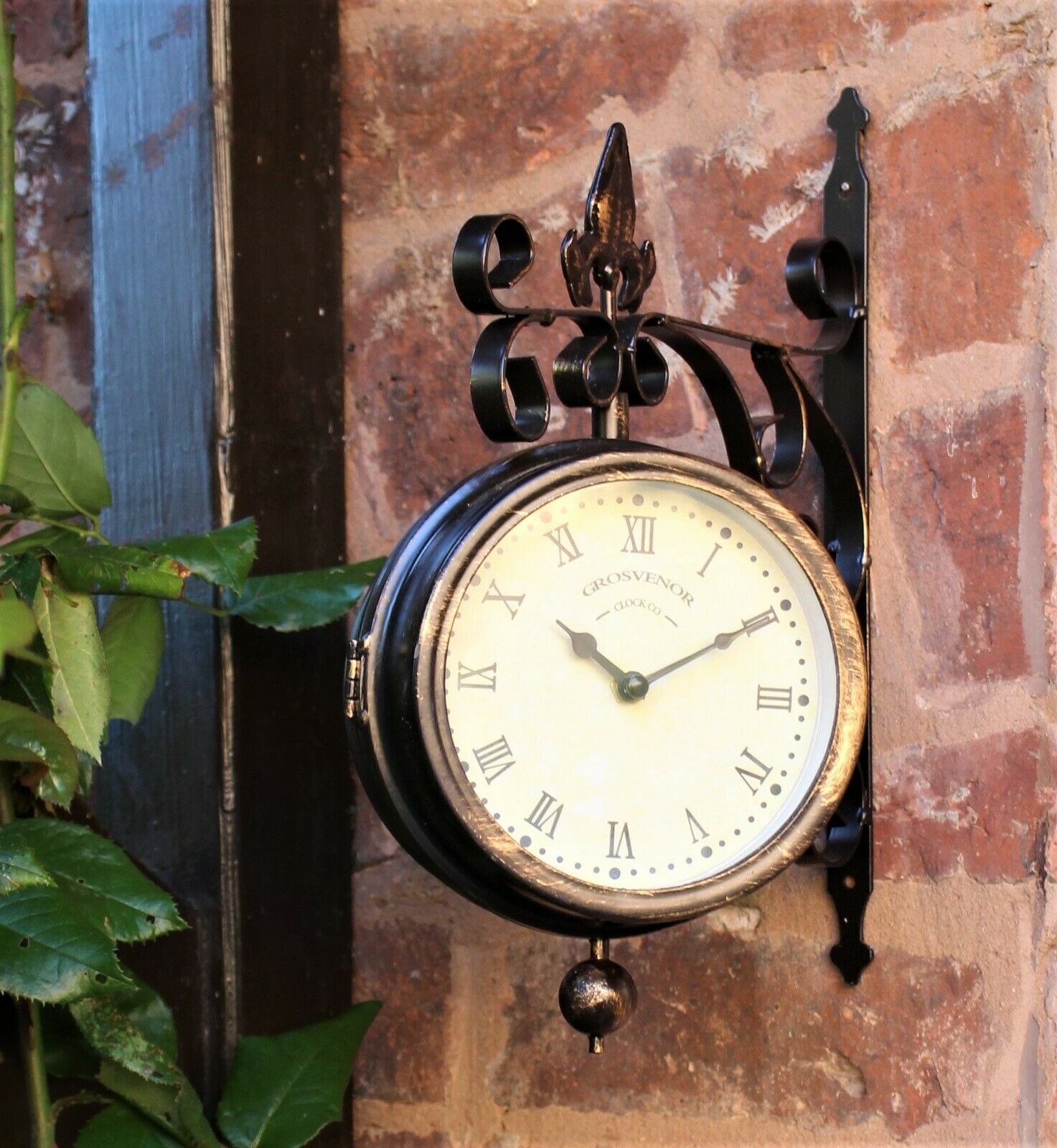 Double Sided Garden Clock and Thermometer