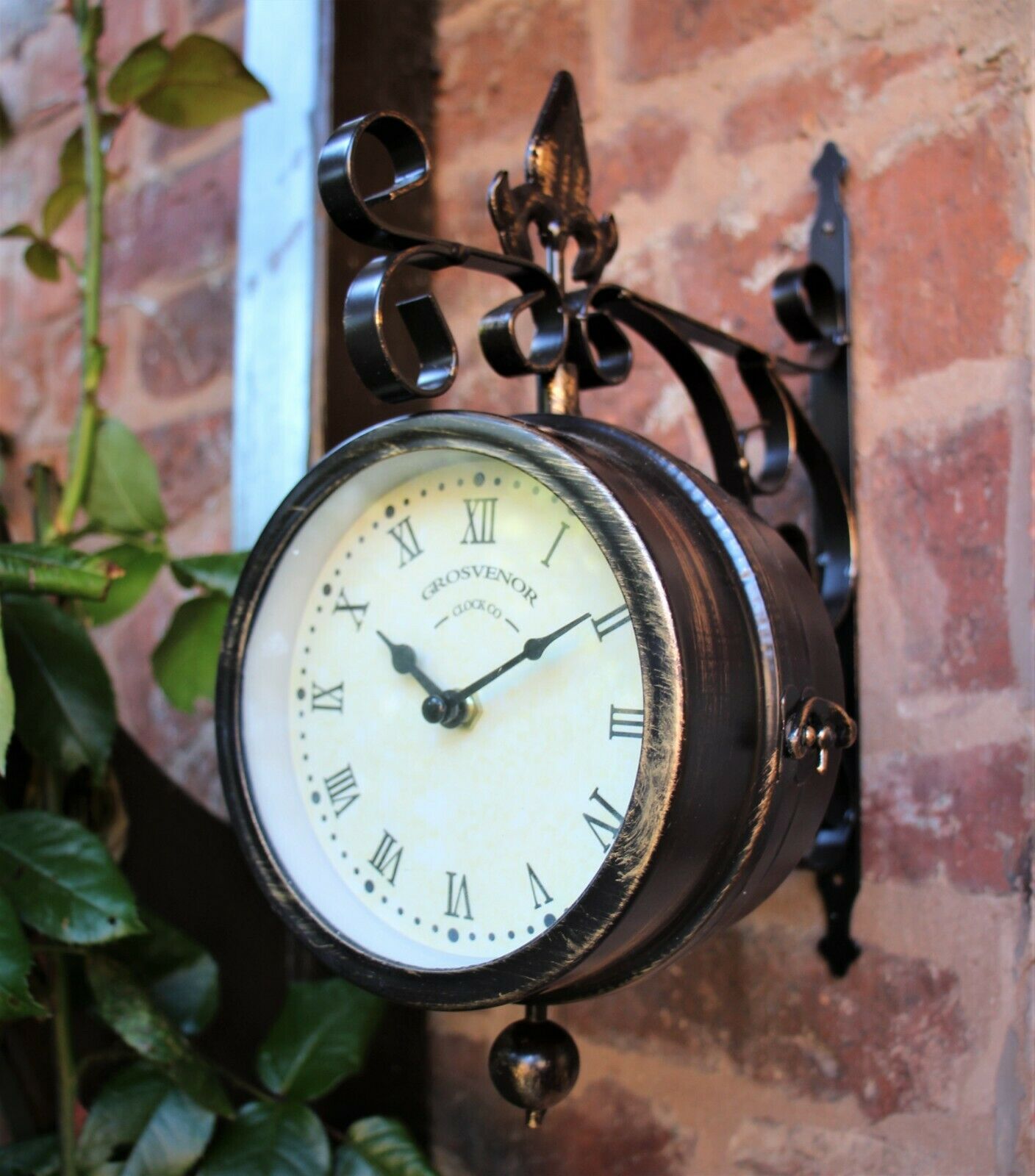 Double Sided Garden Clock and Thermometer