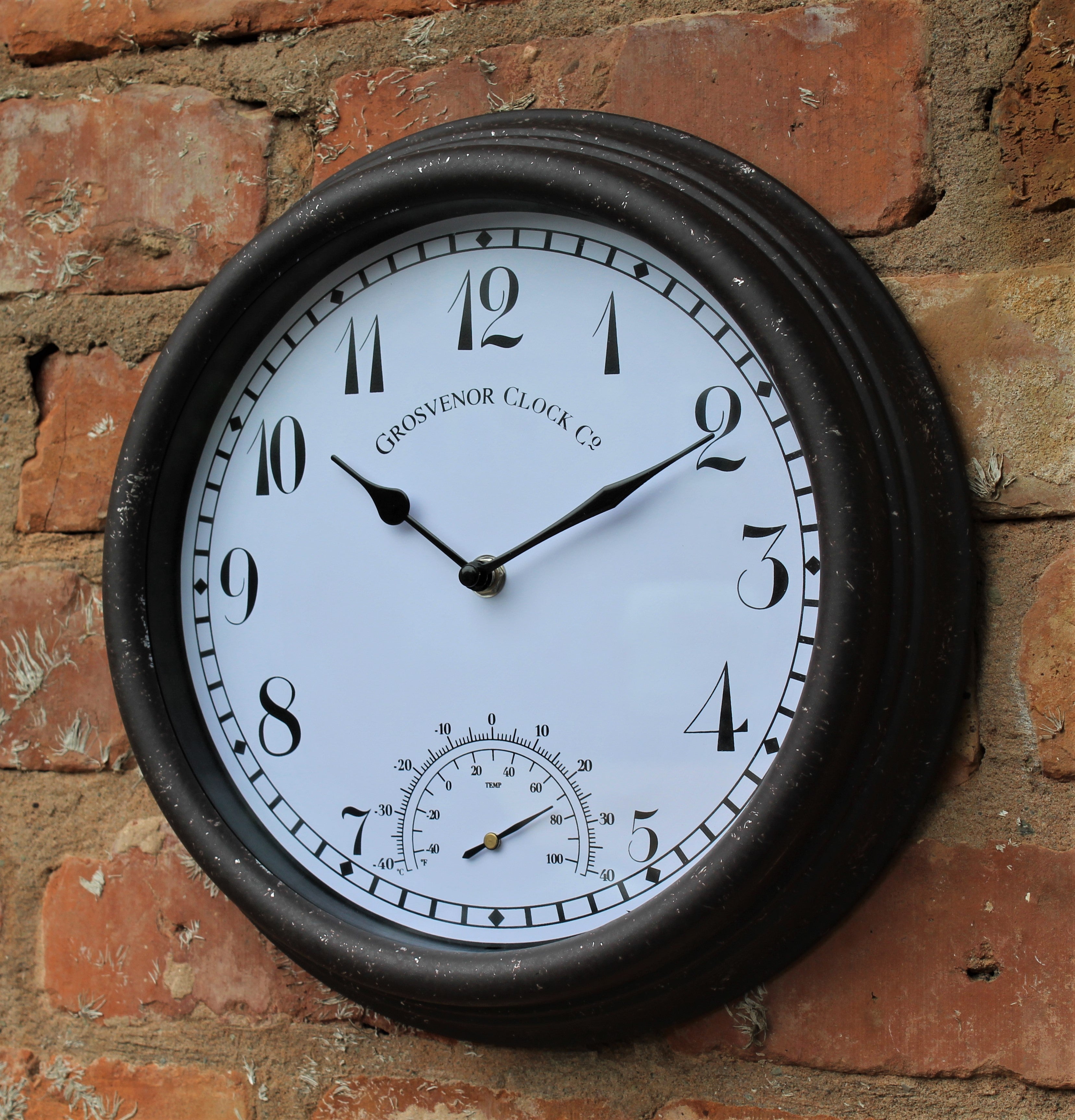 Rust Effect Garden Station Wall Clock with Thermometer