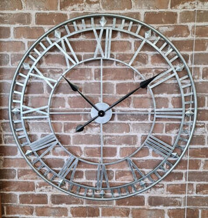 Large Antique Silver Metal Skeleton Clock