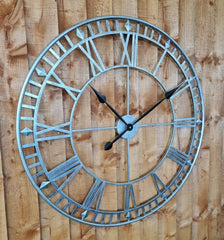 Large Antique Silver Metal Skeleton Clock