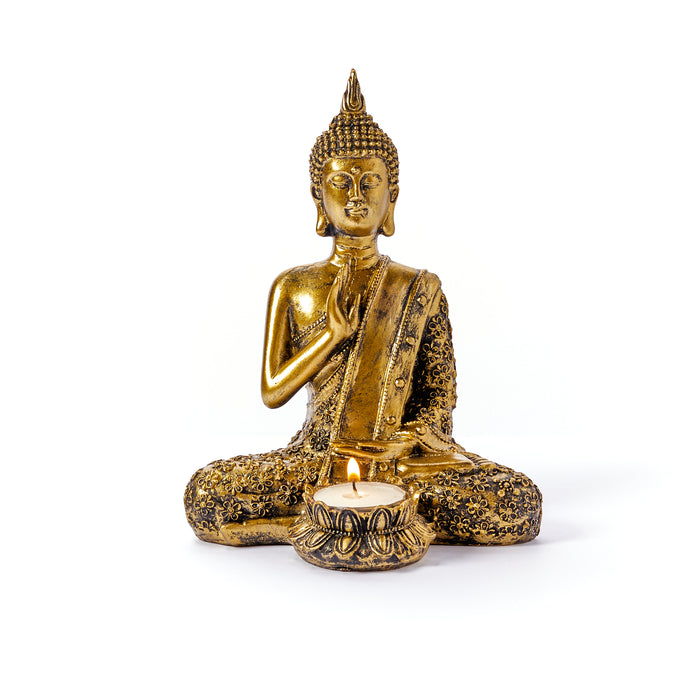 Buddha Tea Light Holder - 21cm Bronze Effect