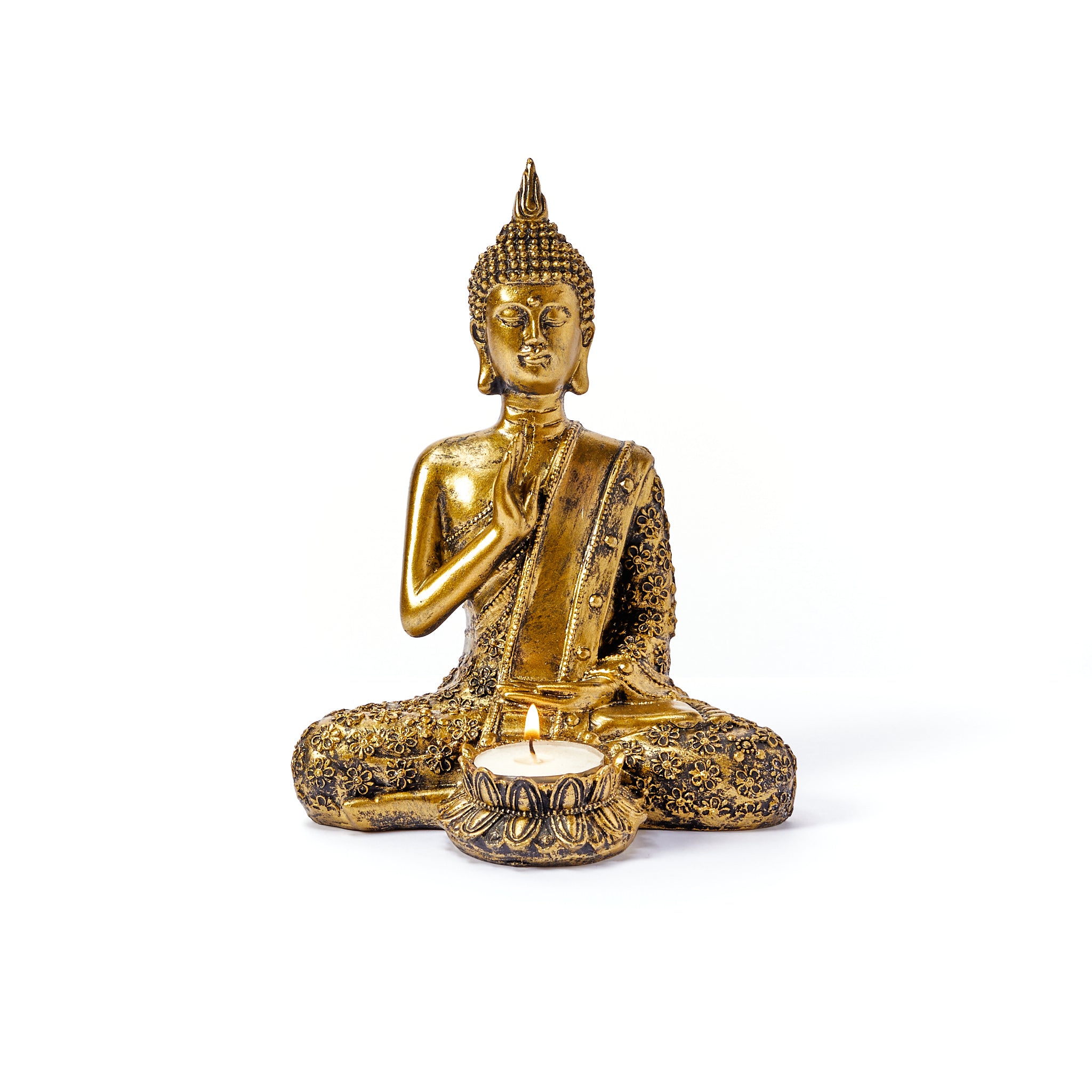 Buddha Tea Light Holder - 21cm Bronze Effect