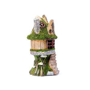 Solar Powered Fairy Tree Log House & Mushrooms