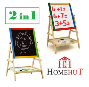 2 in 1 Kids Wooden Easel Blackboard Whiteboard Children Drawing Art Chalk Board