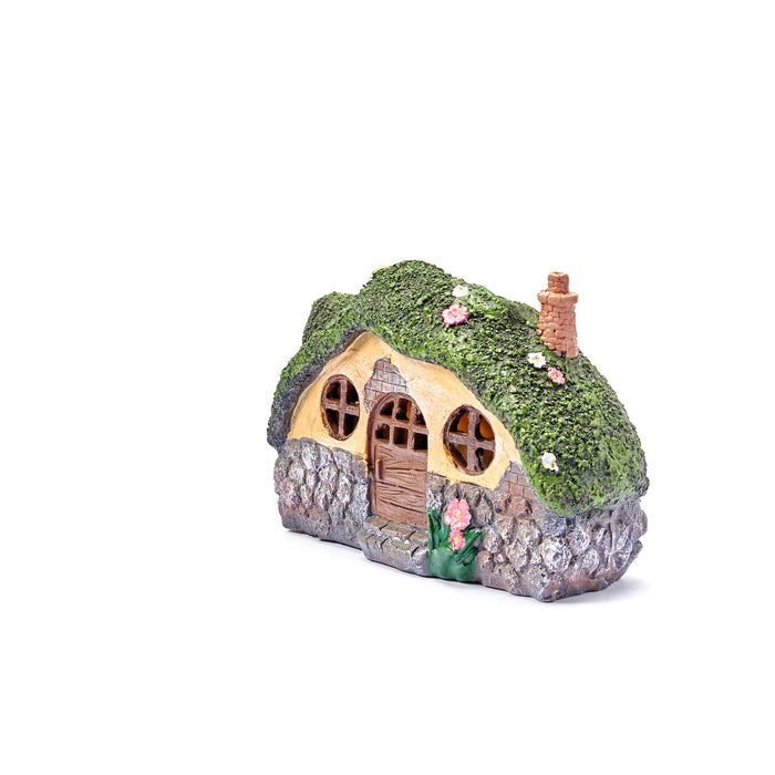 Solar Powered Fairy House - Green Grass Roof