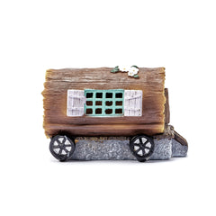 Solar Powered Small Fairy Log House - Wheels Design