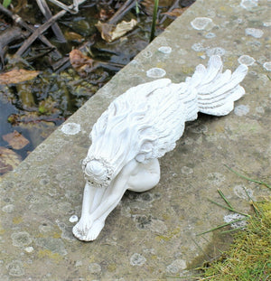 White Long Sitting Fairy Angel Garden Ornament Statue