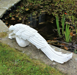 White Long Sitting Fairy Angel Garden Ornament Statue