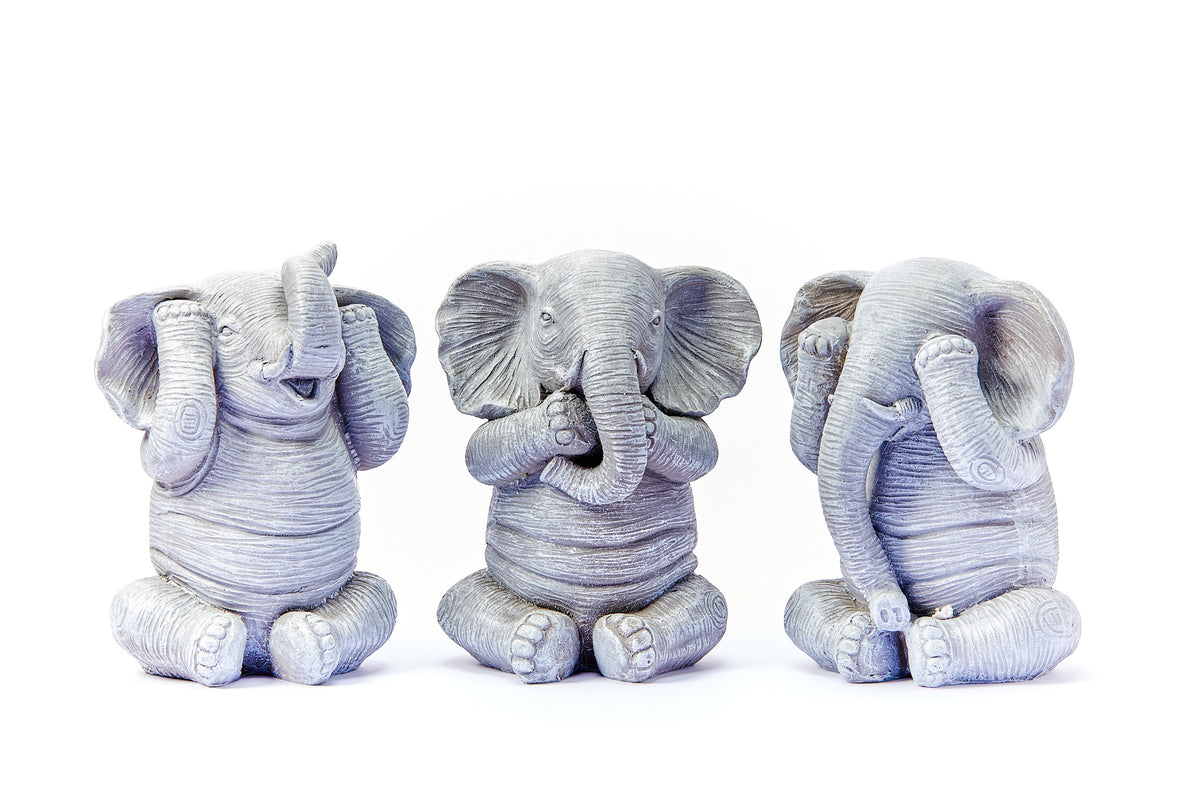 3 Wise Elephant Ornaments - See no Evil, Speak no Evil, Hear no Evil