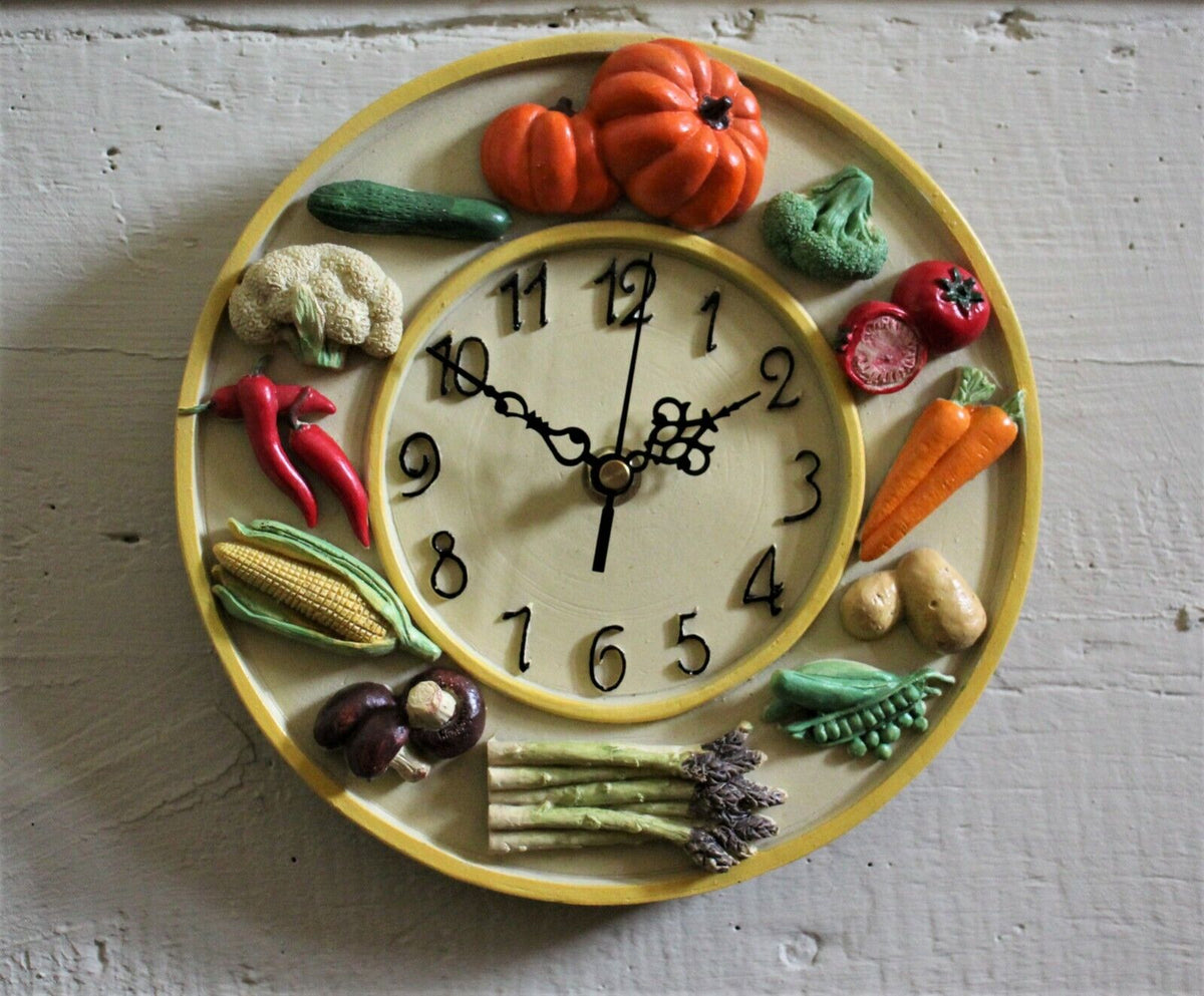 HomeHut Shabby Chic Vegetable Wall Clock – 23cm, Quartz, Kitchen/Home Decor