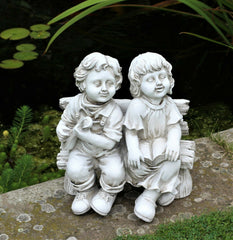 Boy & Girl Cherub Sitting on a Bench Large