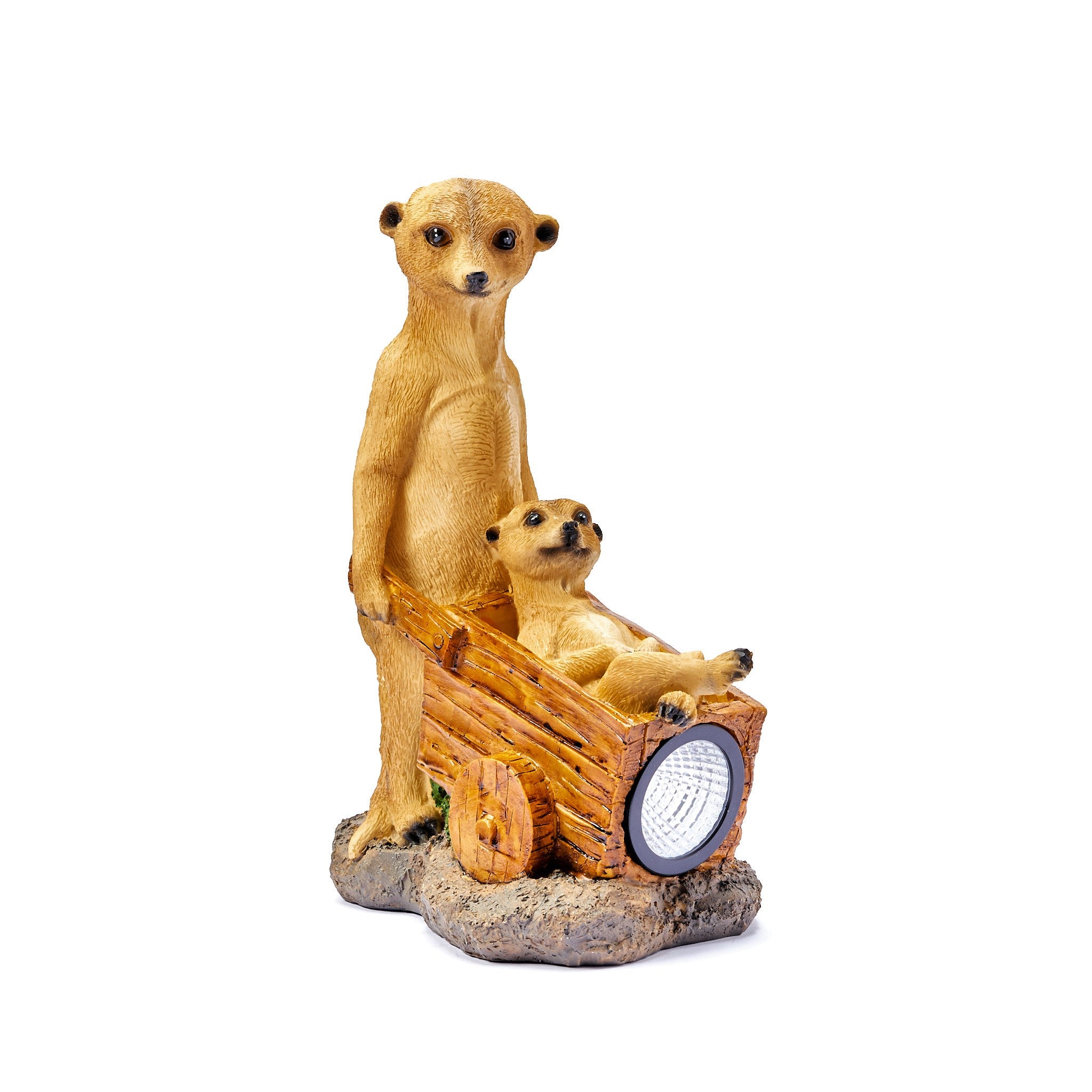 Solar Meerkat Family with Wheelbarrow Garden Ornament