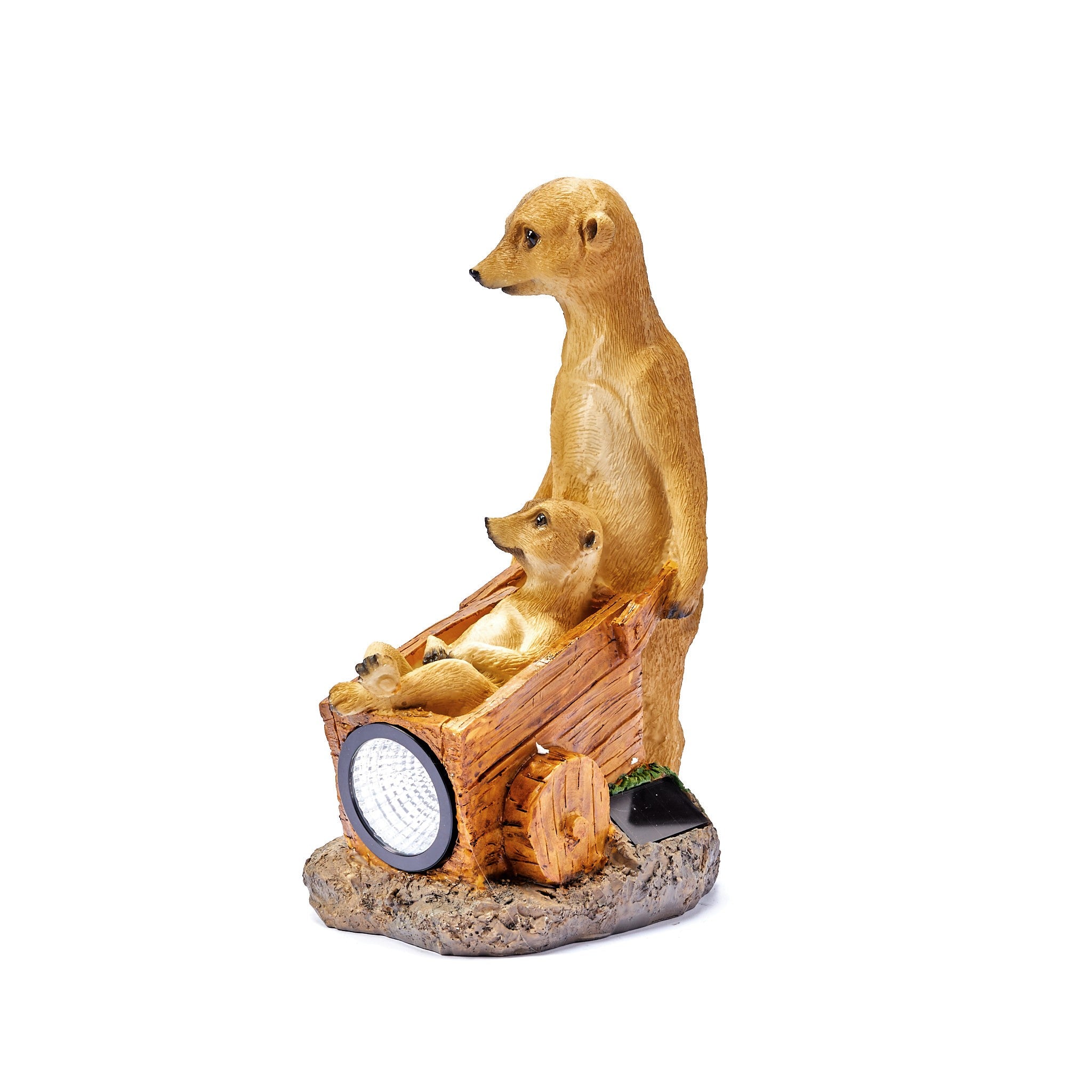 Solar Meerkat Family with Wheelbarrow Garden Ornament