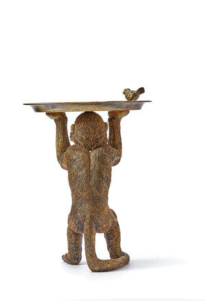 Copper Monkey Garden Ornament with Bird & Bath Feeder