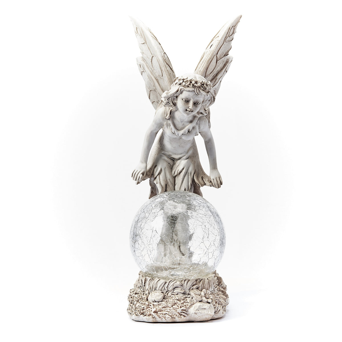 Solar Grey Fairy with a Glass Ball Garden Ornament