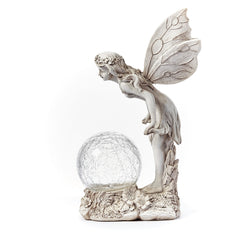 Solar Grey Fairy with a Glass Ball Garden Ornament