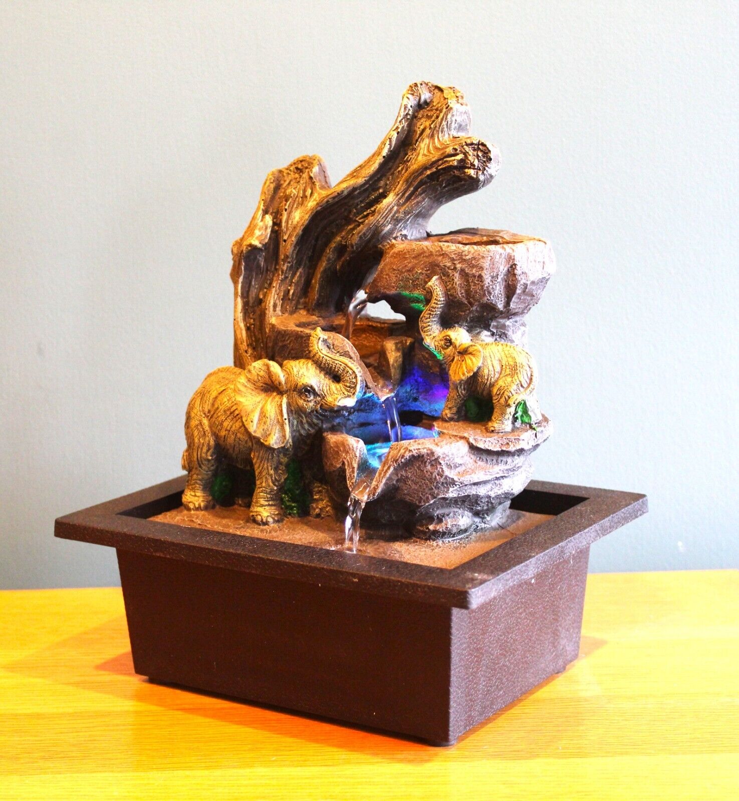 Elephant Fountain Zen Indoor Table Top Water Feature LED Lights