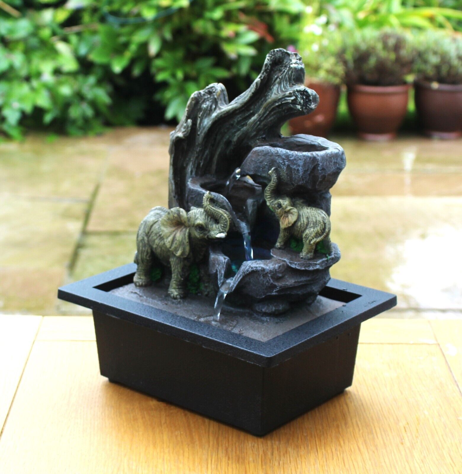 Elephant Fountain Zen Indoor Table Top Water Feature LED Lights