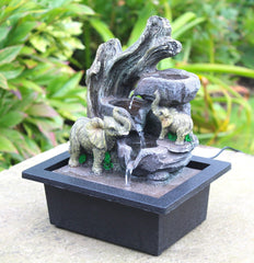 Elephant Fountain Zen Indoor Table Top Water Feature LED Lights