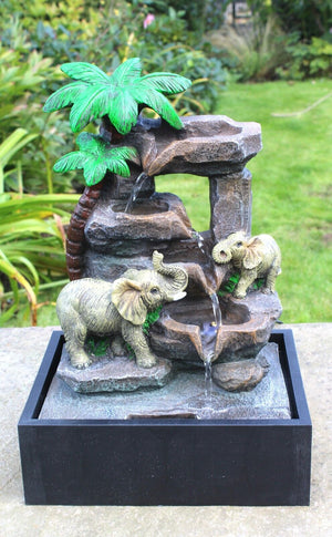 Garden Elephant Fountain Water Feature LED Lights