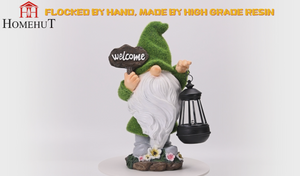 Solar Flocked Grass Gnome Welcome Sign