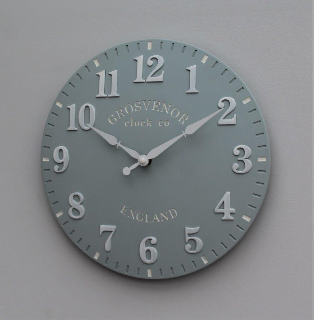 Hand Painted church clock Arabic 30cm Light Grey