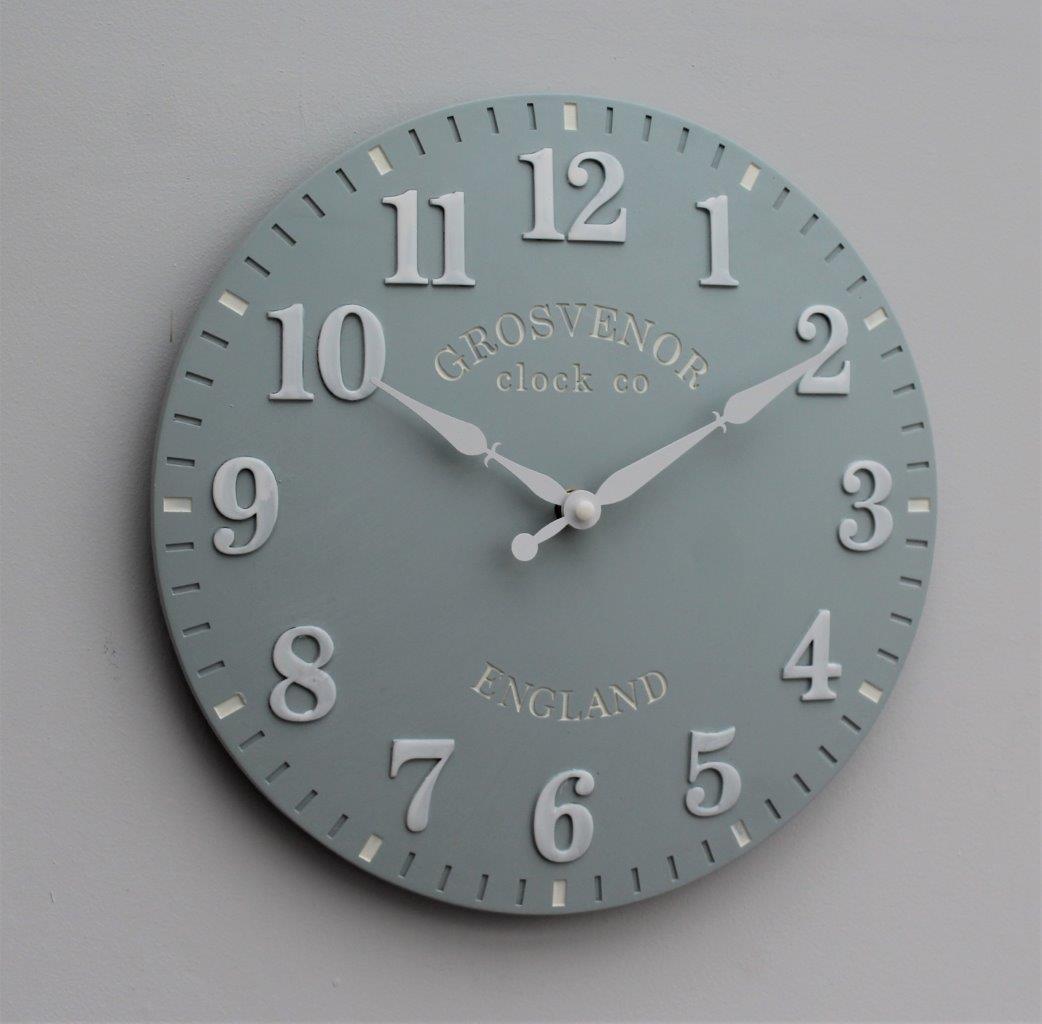 Hand Painted church clock Arabic 30cm Light Grey