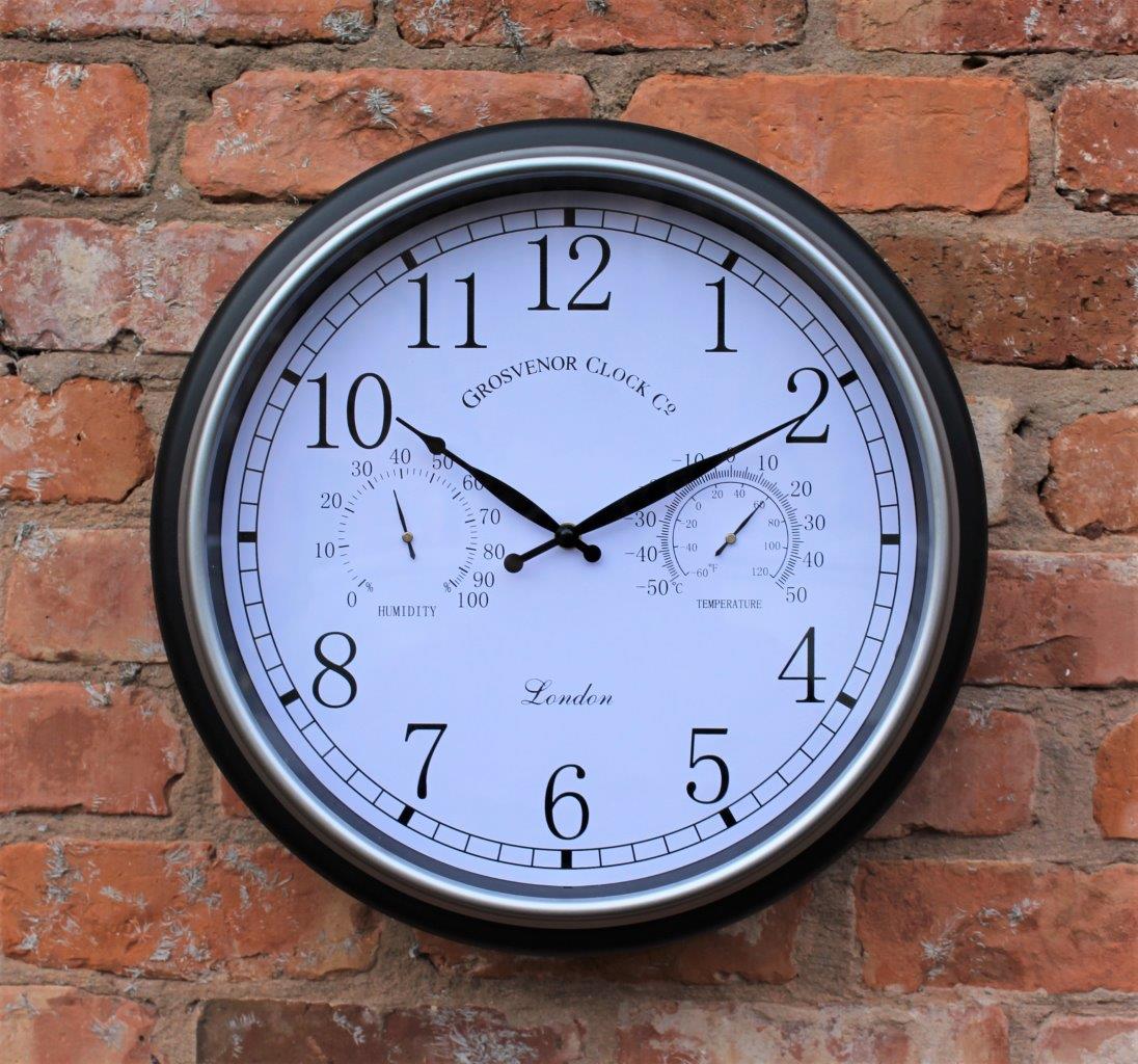 Black Silver Outdoor Wall Clock