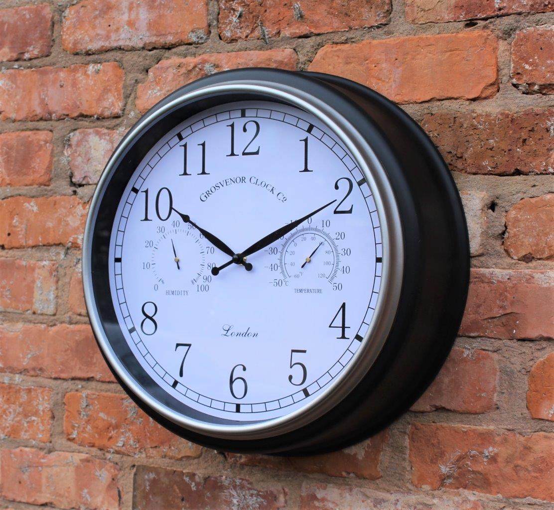 Black Silver Outdoor Wall Clock