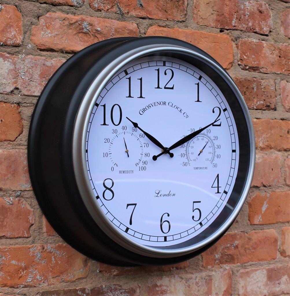 Black Silver Outdoor Wall Clock