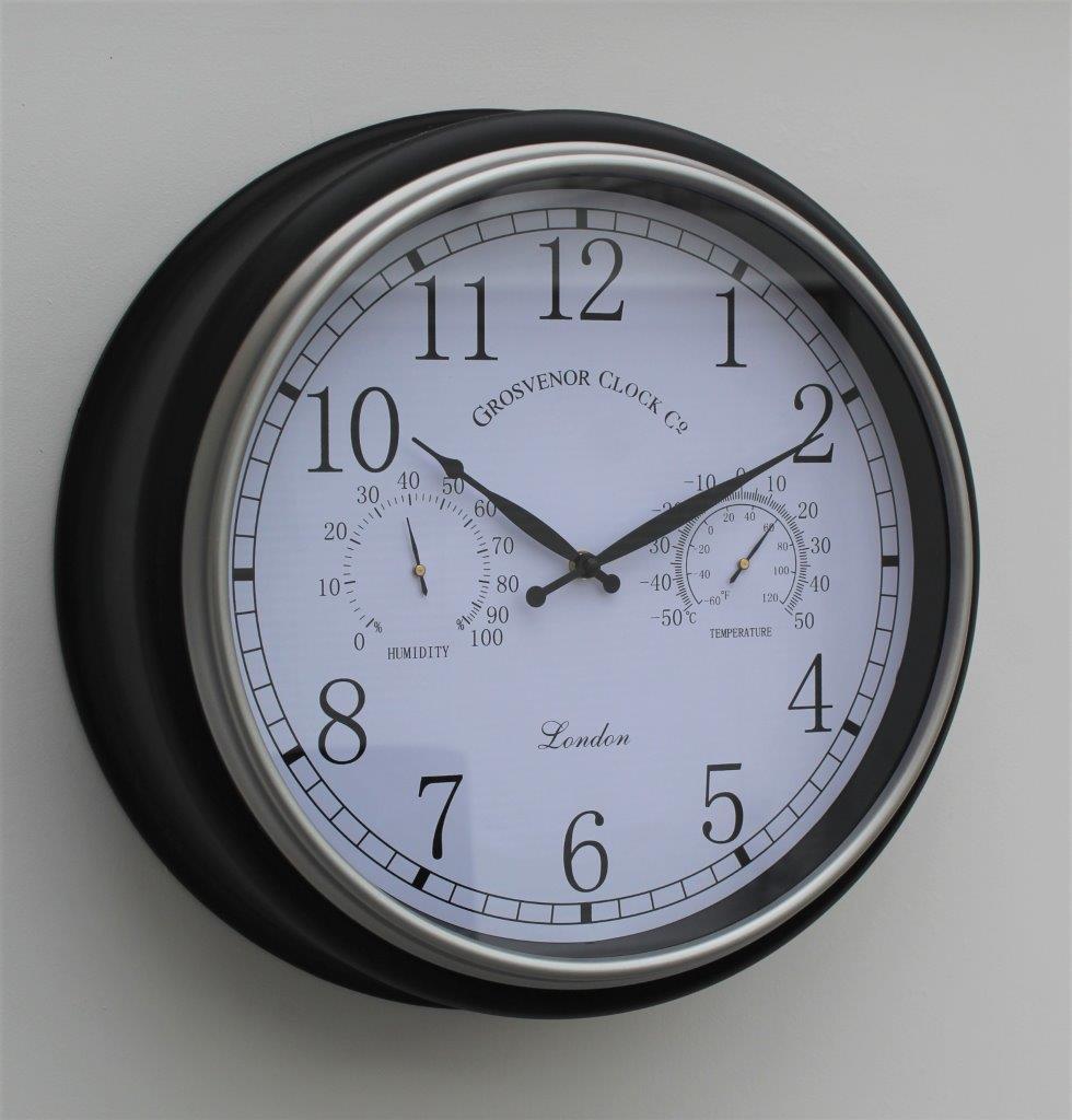 Black Silver Outdoor Wall Clock