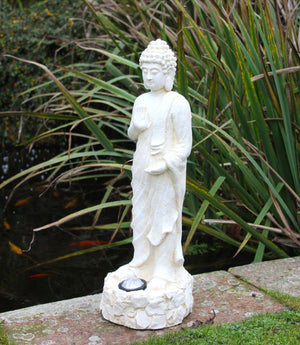 Cream Effect Tall Standing Solar Buddha Statue