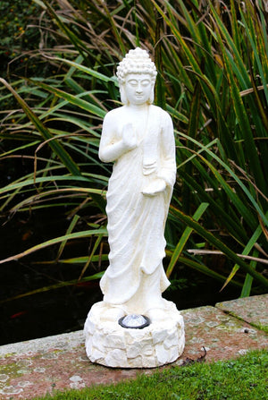 Cream Effect Tall Standing Solar Buddha Statue