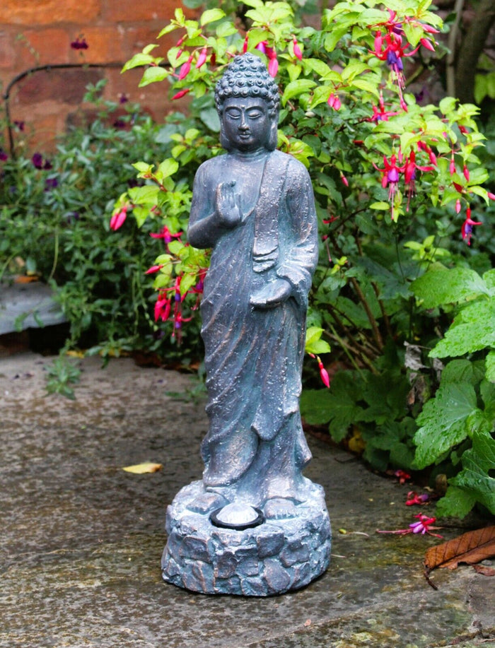 Solar Antique Copper Effect Tall Standing Buddha