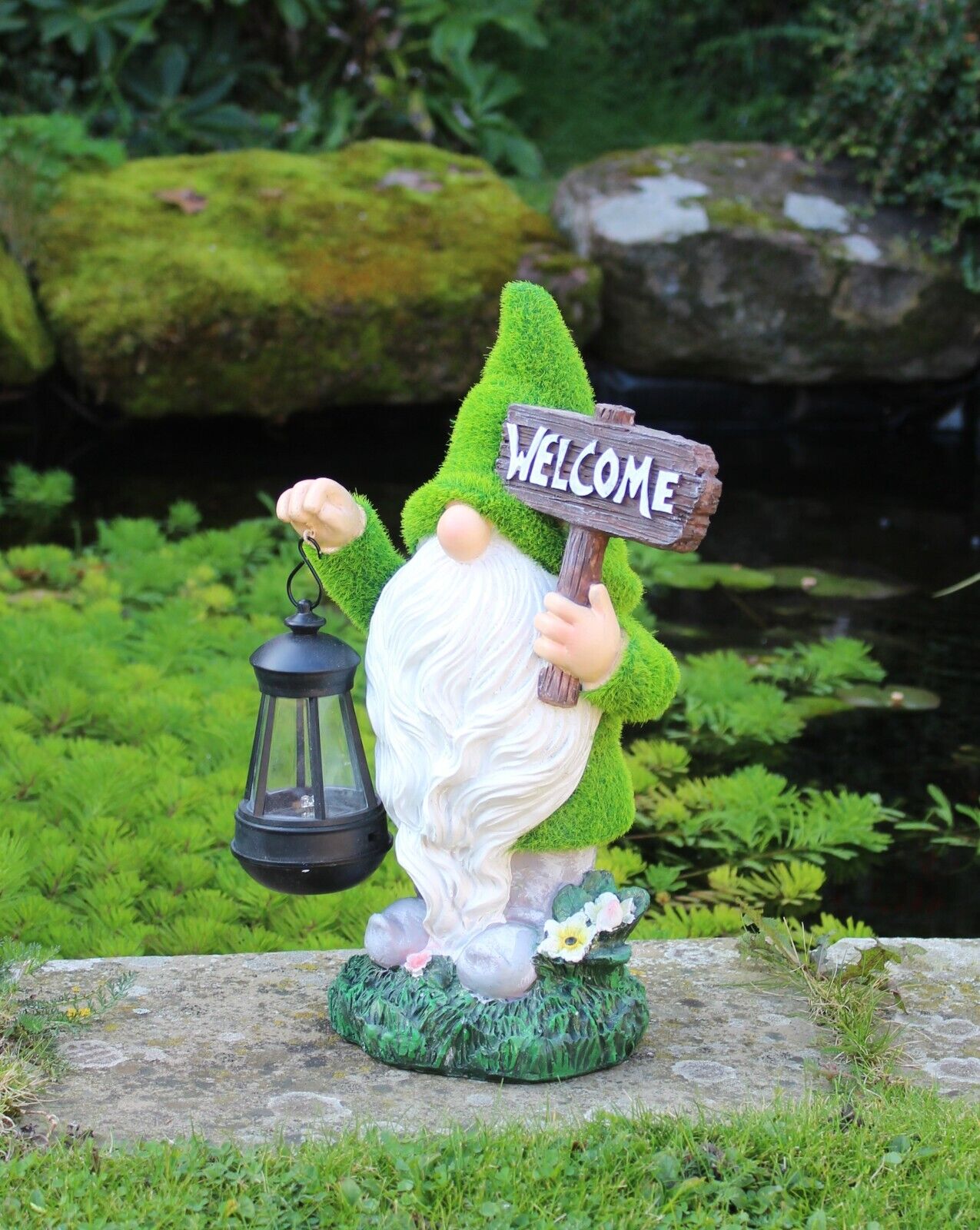 Solar Santa Garden Gnome Grass Welcome Ornament 35cm