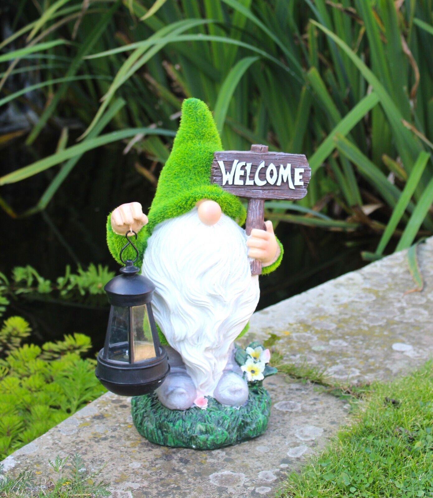 Solar Santa Garden Gnome Grass Welcome Ornament 35cm