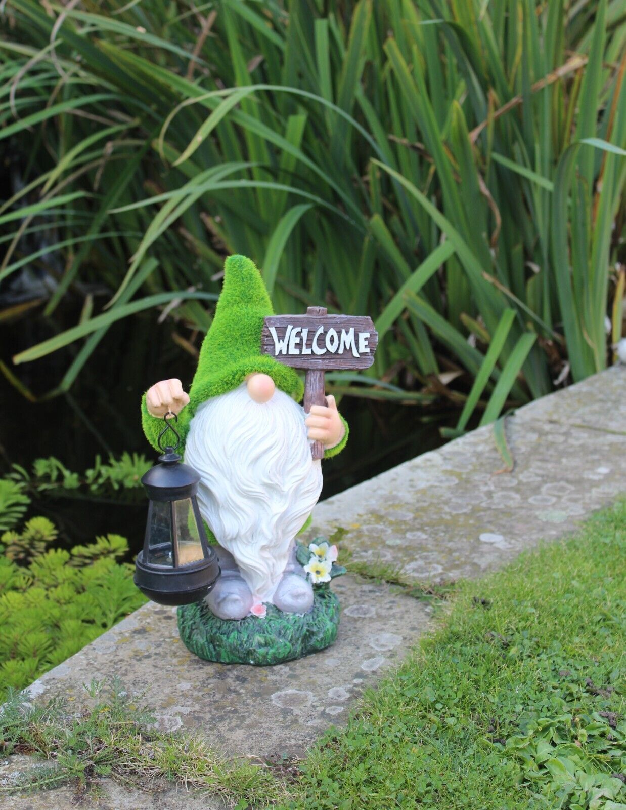 Solar Santa Garden Gnome Grass Welcome Ornament 35cm