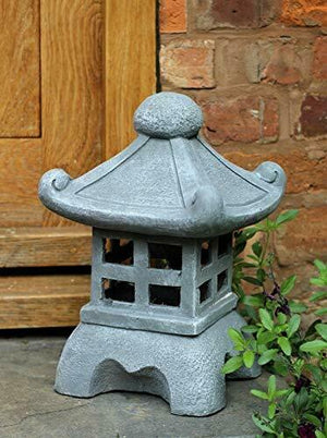 Medium Grey Garden Solar Ornament Buddha Chinese Pagoda, Japanese Lantern