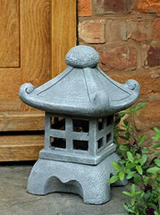 Medium Grey Garden Solar Ornament Buddha Chinese Pagoda, Japanese Lantern