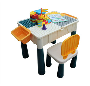 Indoor & Outdoor Kids 5-in-1 Build & Play Activity Table with Two Chairs