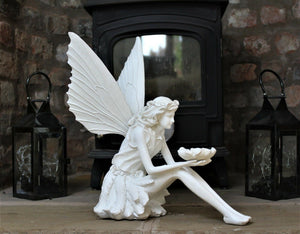 Outdoor / Indoor Large Garden Décor Ornament Fairy Sculpture Antique White Effect
