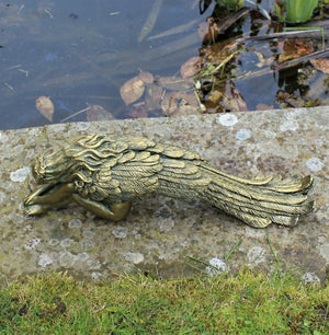 Bronze Long Sitting Fairy Angel Garden Ornament Statue