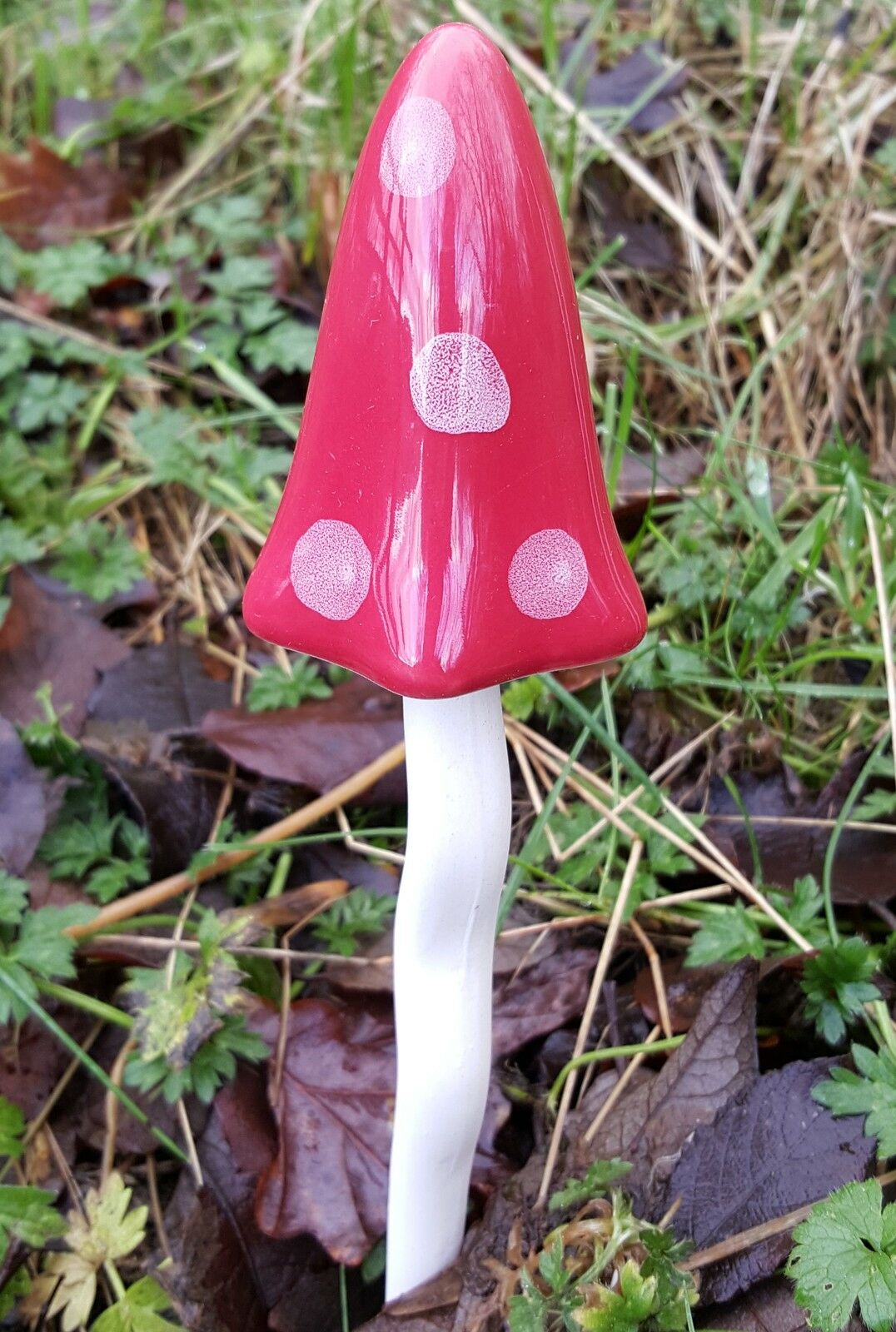 A set of 3 Chiming Ceramic Toadstools - Red Spots