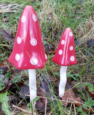 A set of 3 Chiming Ceramic Toadstools - Red Spots